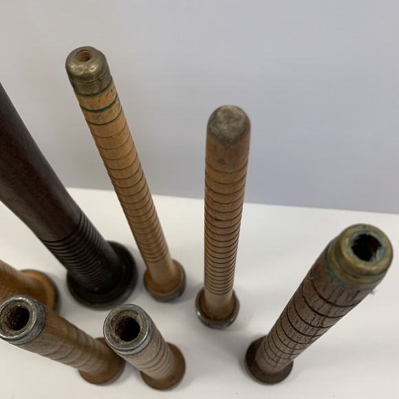 7 Vtg Industrial Brown Wood Textile Spools Rustic Primitive Farmhouse Home Decor - Picture 6 of 8